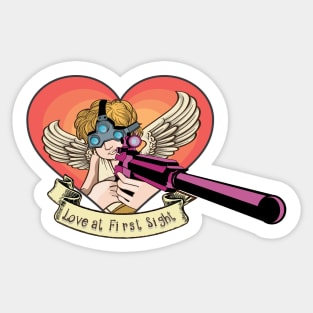 Love at First Sight Cupid With a Rifle Valentines Day Sticker